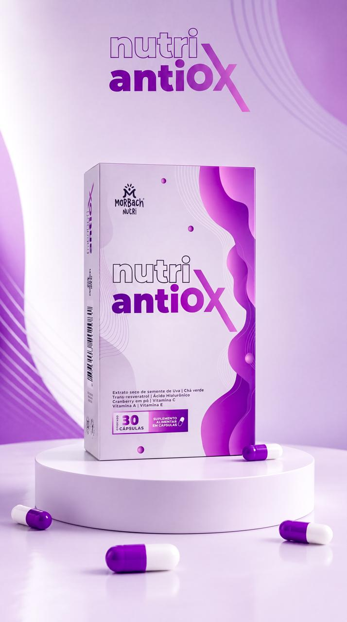 Embalagem do suplemento alimentar Nutri Antiox com cápsulas